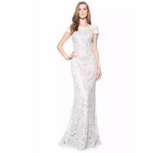 Tadashi Shoji 10 Silver Ball Gown Cap Sleeves